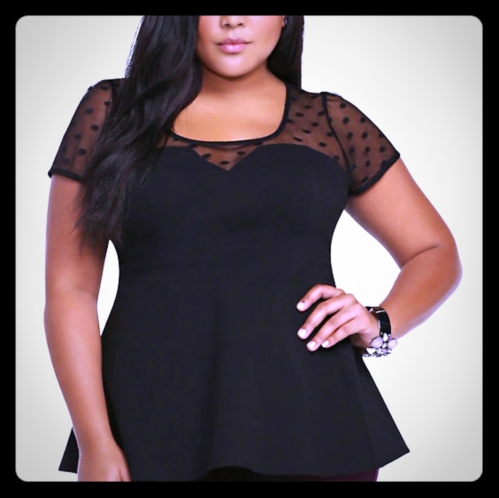 Torrid polka dot mesh peblum top